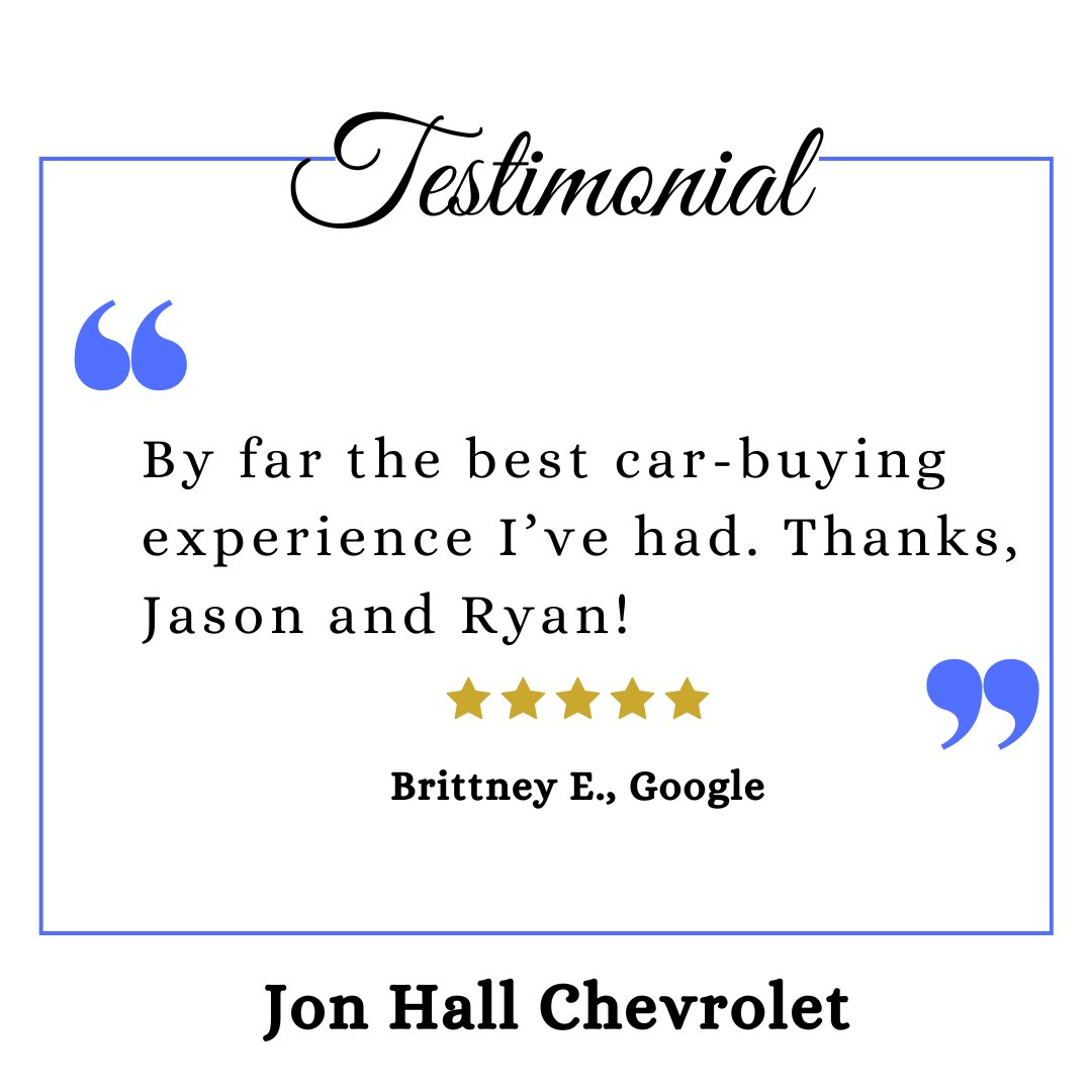 JonHallChevrole's tweet photo. Thank you for sharing your experience! We’re thrilled to hear that Jason and Ryan made your car-buying process the best yet. We truly appreciate your trust and hope you enjoy your new vehicle! https://t.co/YuHSUHgqoC