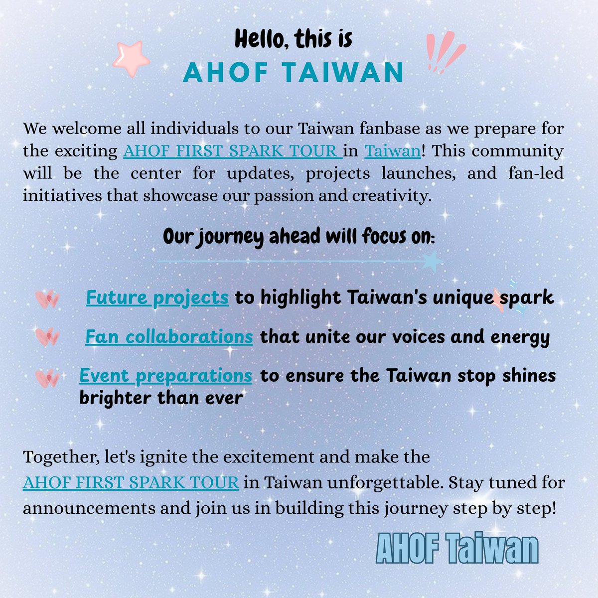AHOFTaiwan's tweet photo. Hi, this is AHOF Taiwan!
– an OT9 community based in Taiwan dedicated for @AHOF_official ♡

#AHOF #아홉 https://t.co/0KOvn8BvHk