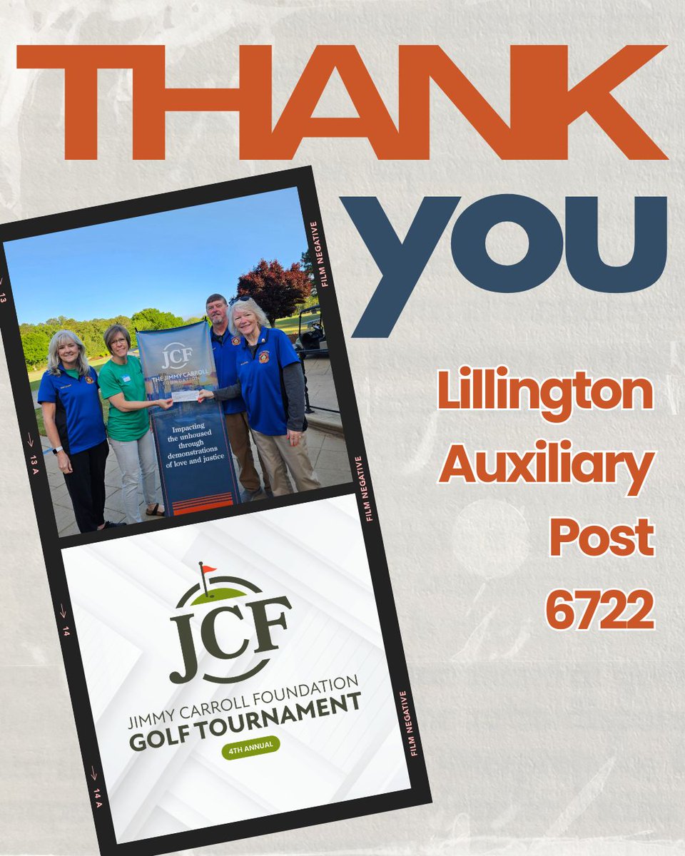 TheJimmyCF's tweet photo. Thank you for supporting our 4th Annual JCF Golf Tournament, Lillington Auxiliary Post 6722! We are so appreciative of your financial support and of your members' volunteer work at the event. #JCF #LoveandJustice https://t.co/WWPgyGpquY
