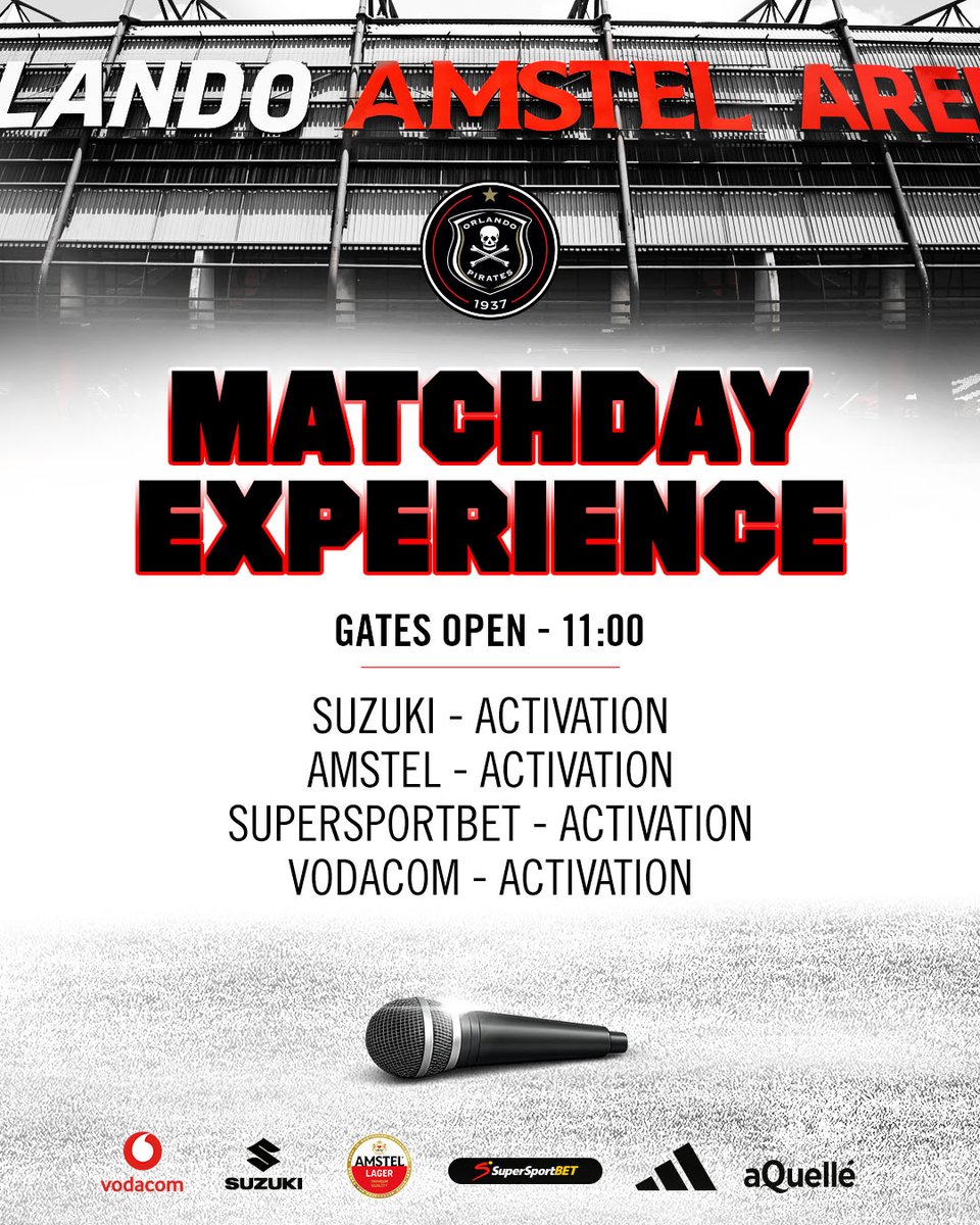 orlandopirates's tweet photo. πππππ πππ ππππππππππ
π 16 May 2026
βΉοΈ Gates Open at 11:00
β«βͺπ΄β
#OrlandoPirates
#OnceAlways https://t.co/MlAe3pYM15