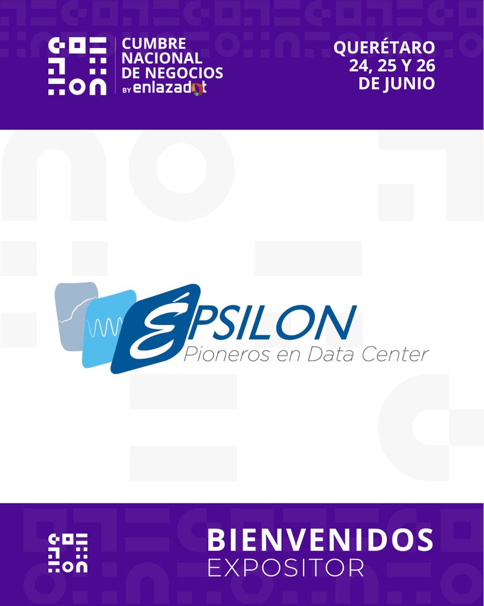 enlazadot's tweet photo. Le damos la bienvenida a Epsilon Ingeniería como expositor oficial de la Séptima Edición de la Cumbre Nacional de Negocios by Enlazadot.

Una empresa mexicana pionera en soluciones para Data Centers, especializada en diseño, construcción y mantenimiento de infraestructura crítica para organizaciones que requieren máxima confiabilidad y continuidad operativa.

Su participación fortalece la presencia de empresas líderes en tecnología e innovación dentro del encuentro empresarial más importante del país.

📍 Querétaro
📅 24, 25 y 26 de junio
Stand 16 
🌐 https://t.co/x2paNkxfyt

Seguimos reuniendo a las marcas, empresarios y tomadores de decisión que están transformando el futuro de los negocios en México.

#CumbreNacionalDeNegocios #Enlazadot #DataCenter #Tecnología #InfraestructuraCrítica #NetworkingEmpresarial #Empresas #Innovación #queretaro 

🚨 Si quieres posicionar tu marca, generar alianzas y conectar con tomadores de decisión, este es el momento.

Nos vemos en Querétaro este 24, 25 y 26 de junio. 🚀

🏢 Participa como expositor o patrocinador.

📩 Solicita el dossier de patrocinio:
marcela.fuentes@enlazadot.com
WhatsApp +52 33 3945 6642

📲 Aparta tu stand y recibe información:
WhatsApp: +52 33 1811 7819

📍 Oficina y representación en Querétaro:
+52 442 611 4958
+52 442 201 4689

No te quedes fuera de uno de los encuentros empresariales más importantes del país.

🌐 Más información:
https://t.co/KfQB5snSLL