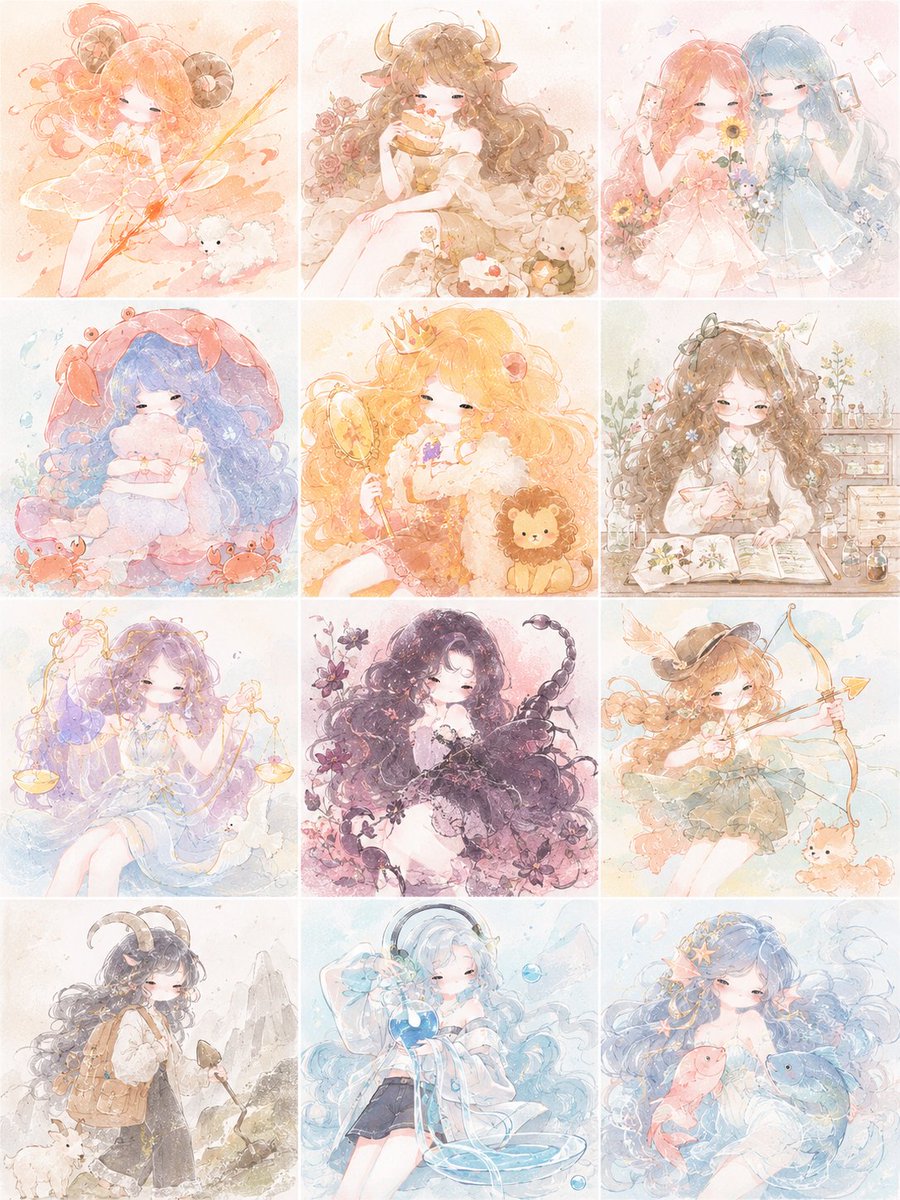 Pastel Zodiac Girls Grid