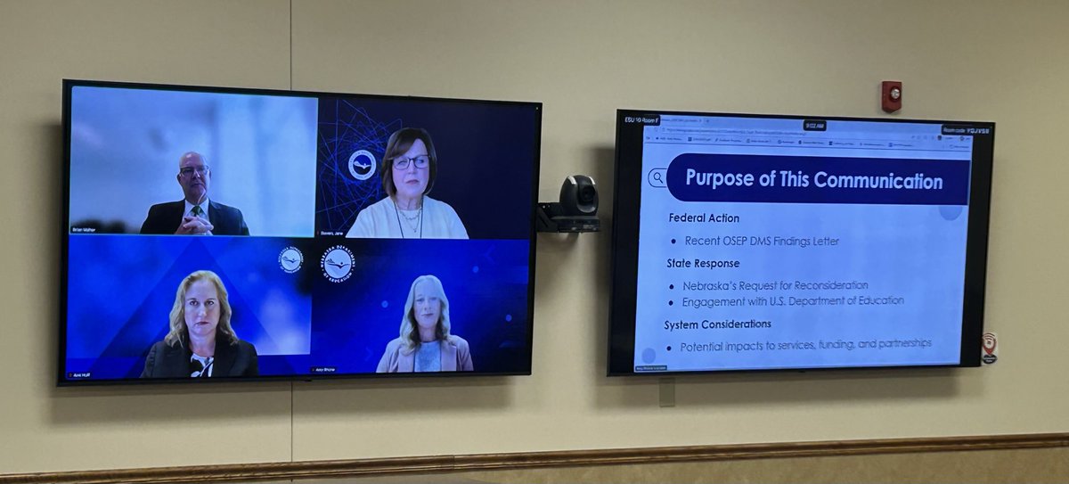NCSAKevin's tweet photo. Thank you to @NDE_GOV Commissioner of Education Dr. Maher &amp; staff for joining the @ESUCC Board and providing updates on the communication @NDE_GOV is having with the US Department of Education’s Office of Special Education.  Thank you for advocating for NE students &amp; schools. https://t.co/XvBv7JRk20
