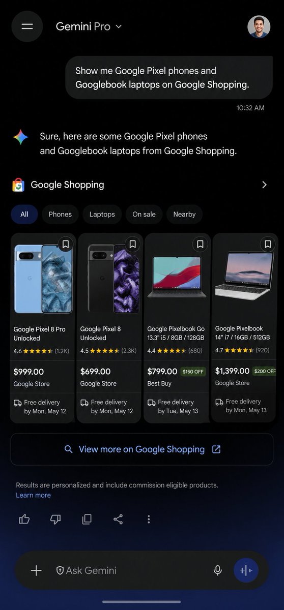 kvtepov's tweet photo. Since AI Search by #Google doesn't reference context from chats history, it would be helpful to have a #shopping mode available as an option in @GeminiApp, so there is a user consent. If a #user enters the mode willingly, then no probs. Ez opportunity and actually helpful. #ux https://t.co/7czCiPtIF2