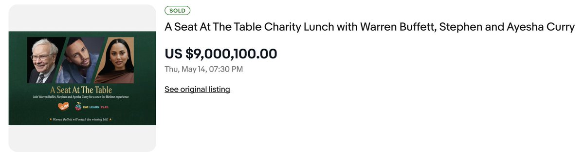 valuetainment's tweet photo. An anonymous bidder has paid $9 million to secure a private lunch with Ayesha Curry, Warren Buffett, and Steph Curry. https://t.co/837eA3JD5V