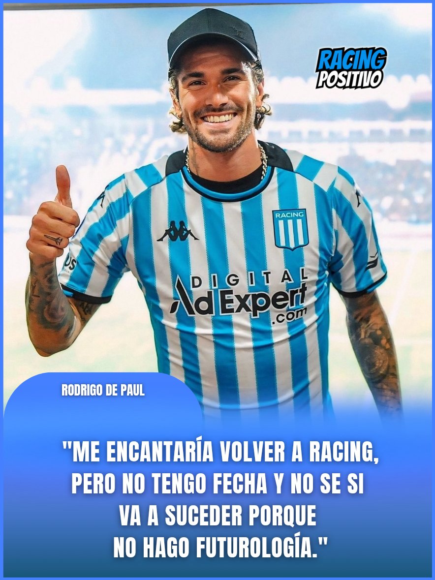 rpositivook's tweet photo. "Me encantaría volver a #Racing Milito y Saja me llaman seguido pero tengo que entender de mi rol y una palabra de más puede confundir.
Me encantaría volver, pero no tengo fecha y no sé si va a suceder porque no hago futurología.
🗣️ Rodrigo De Paul en #LodelPollo https://t.co/GEppsqxKTZ