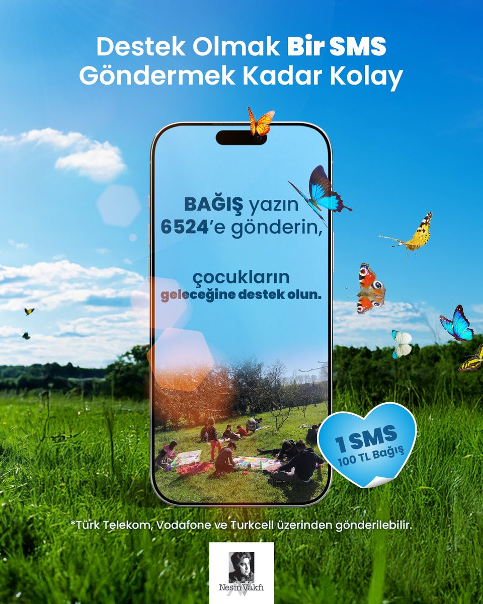 Nesin_Vakfi's tweet photo. BAĞIŞ yazıp 6524’e göndererek, 100 TL tutarındaki bağışınızla siz de çocuklarımızın barınma, eğitim ve kıyafet masraflarına destek olabilirsiniz. 
El ele verelim, çocuklarımızı sağlıklı ve güvenli bir geleceğe hazırlayalım. 💙

1 SMS = 100 TL 💙

#NesinVakfı #Bağış #SMS https://t.co/wGLMVRaXcl