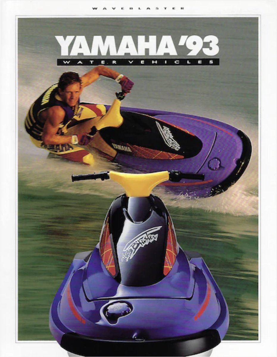 YamahaBoating's tweet photo. Throwback to 1993: the Yamaha WaveBlaster 700.

320 pounds. 701cc two-stroke twin. 63 horsepower.

No speedometer, no reverse, no storage. Just a motorcycle-style seat and a hull built to lean.

Top speed was around 44 mph, but the numbers were never the point. It carved, it jumped, and it sounded like nothing else on the water.

Who owned one? Drop your color year in the comments: '93-'94 blurple, '95 red, or the '96 dual-carb send-off.

#yamaha #waveblaster #throwback