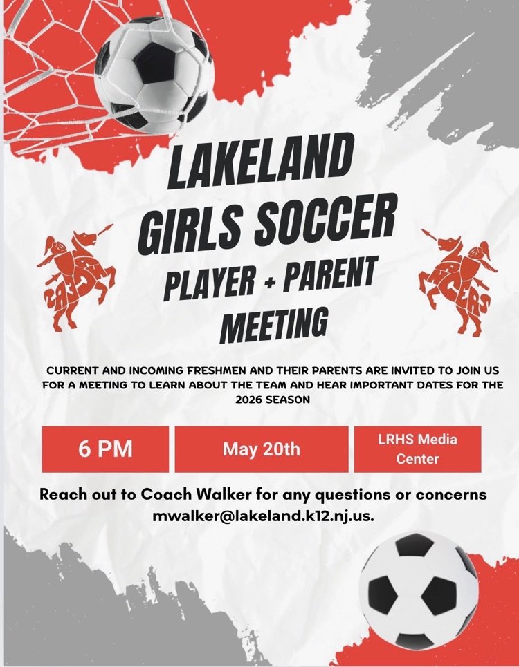 LRHSNJ's tweet photo. Girls' Soccer Meeting for new and returning players and parents will be held May 20th at 6pm in the Media Center. https://t.co/bCkxWOYAMg