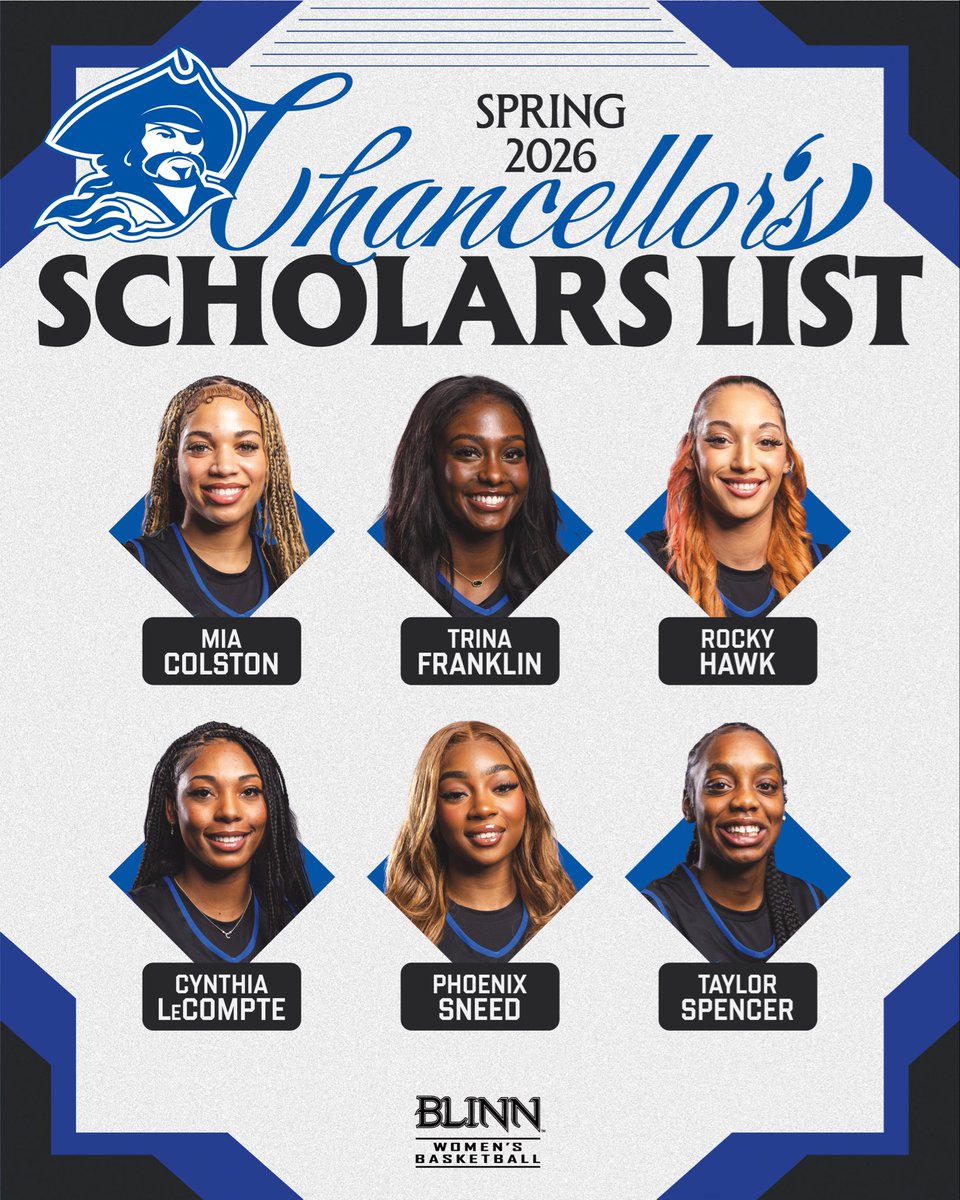 BlinnWbb's tweet photo. Congratulations to these six on earning a spot on the 𝐒𝐩𝐫𝐢𝐧𝐠 𝟐𝟎𝟐𝟔 Chancellor’s Scholars List by achieving a GPA of 3.75 or higher!! 📚🍎 https://t.co/CqMqoWVfXu