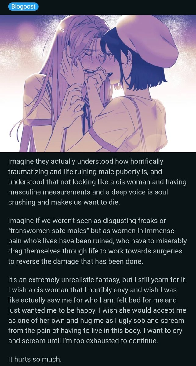 Arusoi29615's tweet photo. I wish there was actual solidarity and understanding from cis women too

As if it's in the human nature to punch down on people who have it worse and are an easy target https://t.co/ybSSpWyyQX
