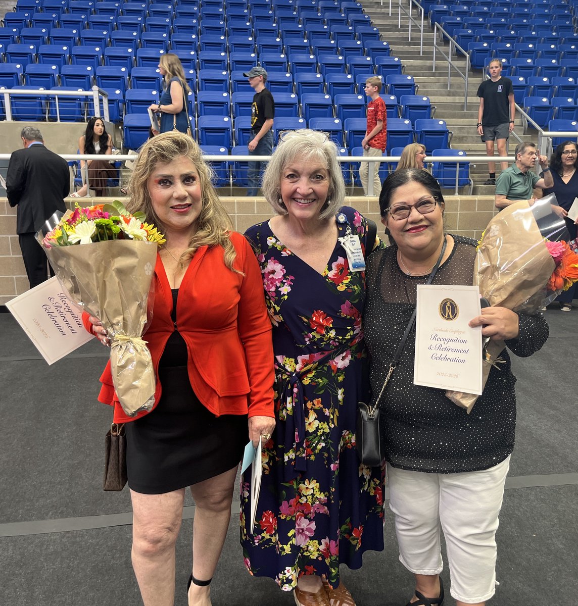 NISDTeachLearn's tweet photo. We’re still buzzing from our Northside Employee Recognition &amp; Retirement party! 🥳
Big cheers to: 
⭐ Maria on an incredible 20 years
⭐ Ale's retirement🥂
⭐ Norma for her 10-year pin! 🎖️
We have the best team in the world! 🎈🎊
#WhatsHappeningAtNAC #ThisIsNorthside #NISD https://t.co/j1q8U7saF9