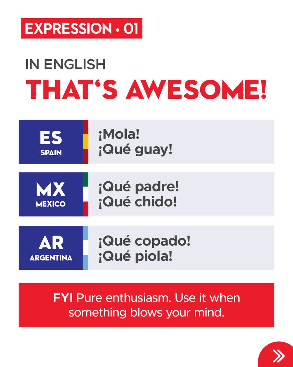 CRLanguages's tweet photo. Spanish is the world's second most spoken language — but cross a border and the slang completely flips. 🌎

We're putting Spain 🇪🇸, Mexico 🇲🇽, and Argentina 🇦🇷 head to head on the everyday phrases that locals actually use. Swipe to see if you've been saying it right. 👀 https://t.co/pUB97IhdJm