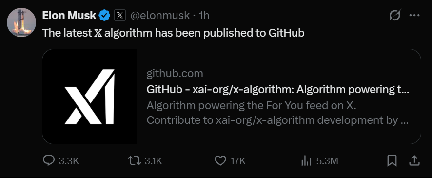 X just open-sourced the latest version of the "For You" feed algorithm ...