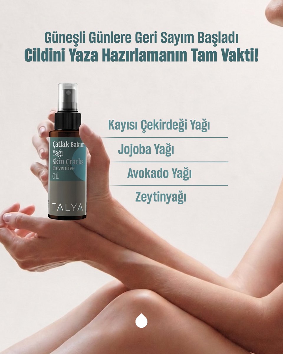 TalyaBitkisel's tweet photo. Cildinizin yaza hazırlık takvimi başladı!

Yaz mevsimi yaklaşırken cildinizin en çok ihtiyaç
duyduğu şey; esneklik ve yoğun nemdir. Talya Çatlak
Bakım Yağı; Kayısı Çekirdeği, Jojoba, Avokado ve
Zeytinyağı’nın eşsiz uyumuyla cildinizi yaza hazırlar.

Cilt bariyerini destekleyerek elastikiyeti artıran bu özel
formül, cildinizin pürüzsüz ve canlı görünmesine
yardımcı olur. Doğanın gücüyle cildine bir iyilik yap!

#talya #aromaterapi #fitoterapi #ciltbakımı
#çatlakbakımı #çatlakbakımyağı