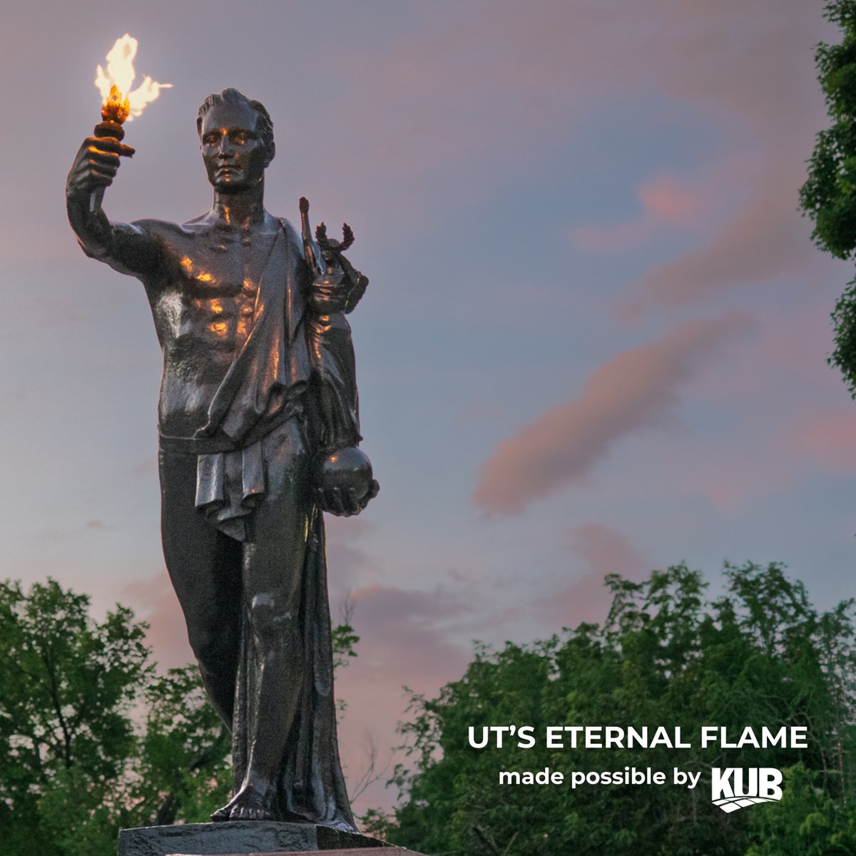 KnoxKUB's tweet photo. The Torchbearer is one of the University of Tennessee’s most iconic symbols, representing leadership, service, and a lasting legacy for generations of UT students. 
 
KUB is proud to keep the Torchbearer’s eternal flame burning by providing natural gas that fuels this enduring symbol of the Volunteer spirit. 
 
As another school year ends, we congratulate all graduating students and celebrate the bright future ahead of them! @utkfacserv