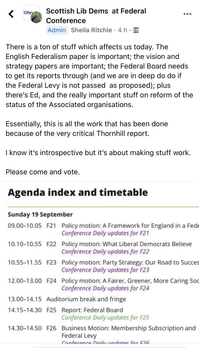 EmmaWalkerCEO's tweet photo. @jimmytabuk @scotlibdems Not just in the election…they’re last place in their own party. Here’s last 🏴󠁧󠁢󠁳󠁣󠁴󠁿Convenor in 2021 trying to rally Scottish troops to federal conference because they would be in “deep do do” “if Federal Levy is not passed as proposed.” https://t.co/zjzRlOhLog