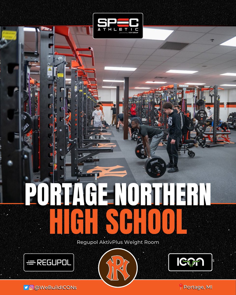 SPECAthletic's tweet photo. The Portage Northern Huskies (Portage, MI) lift in a weight room built for the pros with @RegupolAmerica #AktivPlus flooring 🏋️🔥
Looking for sports flooring installation? Find your local sales rep for more info: https://t.co/73vGyc10qO
#WeBuildICONs #IconicRooms https://t.co/rC73ur8RXP