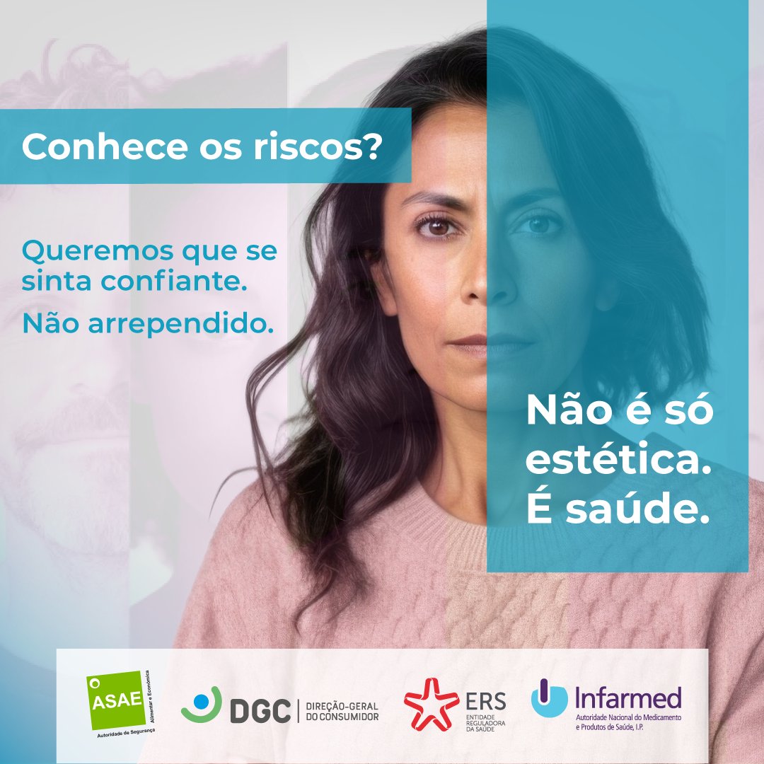 DGConsumidor's tweet photo. 🩺 Não é só estética. É saúde. | Uma campanha conjunta da ASAE, DGC, ERS e INFARMED, I.P..
Consulte toda a informação: https://t.co/dy4ohCBi1M
#ASAE #DGC #ERS #INFARMED #NaoESoEsteticaESaude #Saude #Estetica #Seguranca https://t.co/YjHpz0E4rY