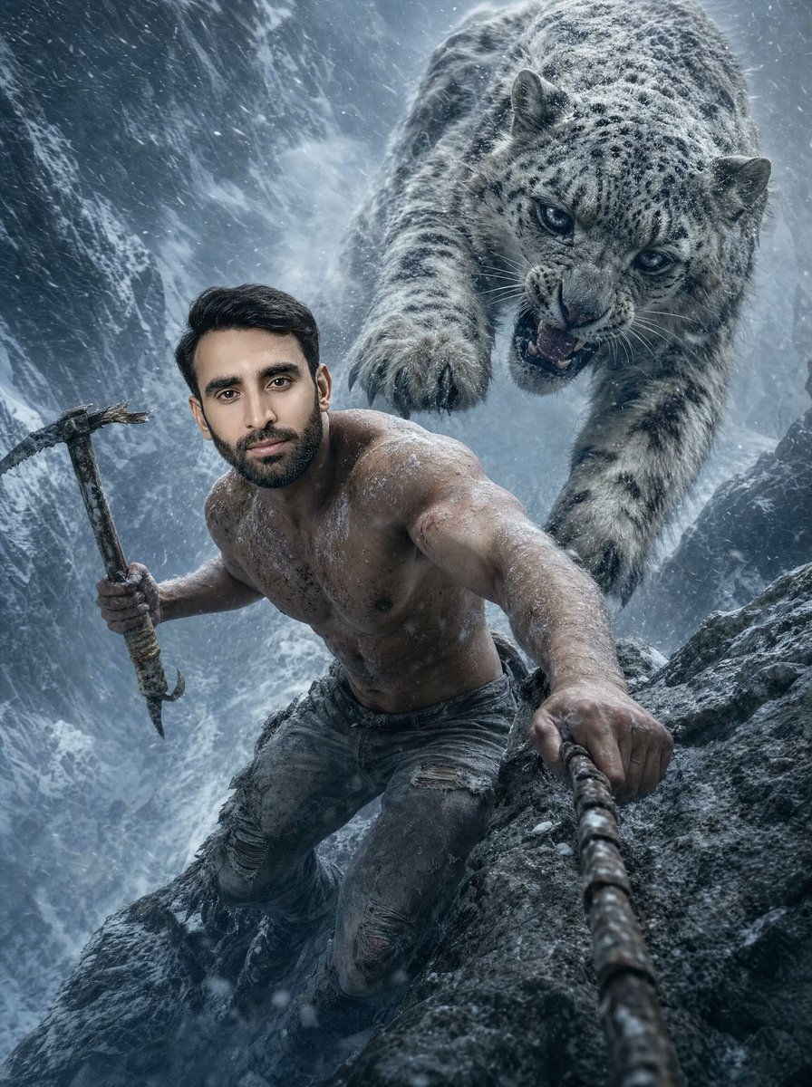 A hyper-realistic cinematic photo capturing the shirtless ma