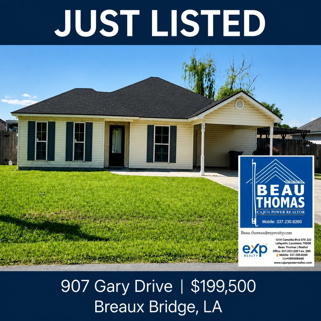 fiddlebeau's tweet photo. 🏡  Just Listed: 907 Gary Dr, Breaux Bridge, LA.
3 bed / 2 bath • $199,500
New roof, quiet area &amp; boat parking.

Details: https://t.co/X4d5ypj1vy

Beau Thomas | Cajun Power Realtor
eXp Realty | 337.230.8260
https://t.co/JPuTMdsCq4
#BreauxBridge #JustListed https://t.co/bj7j6Ctg2r