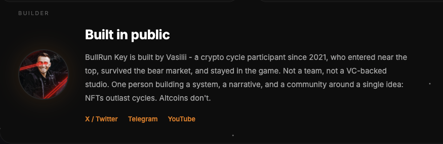 sufidyanov's tweet photo. BullRun Key started as a simple idea during the bear market.

No VC.
No team.
No funding.

Just me building in public after surviving one of the worst cycles in crypto.

Now the system is growing into something bigger:

live treasury

reward rounds

BullRun Signals
wallet positioning
on-chain participation

And honestly, seeing people mint, discuss theories and become part of it feels unreal sometimes.

Still building.
Still here.