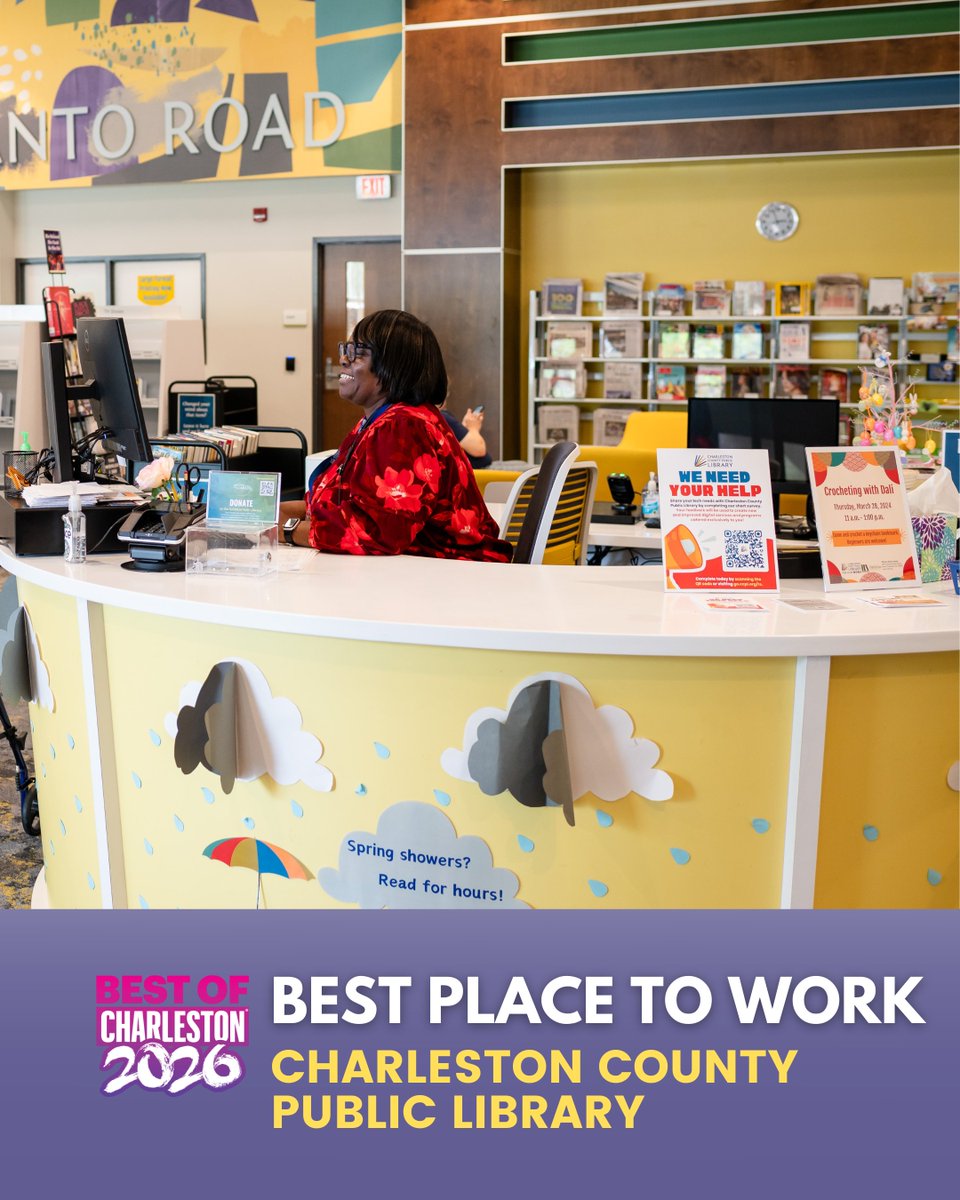 ChasCoLibrary's tweet photo. We’re honored to be awarded with three Best of Charleston Awards from the @ChasCityPaper! Thank you for supporting your local library and our staff, we appreciate you!!! 💚  

🏆 Best Place to Work
🏆 Best Local Podcast | Charleston Time Machine
🏆 Best Library | Main Library https://t.co/OR1UwNSILf