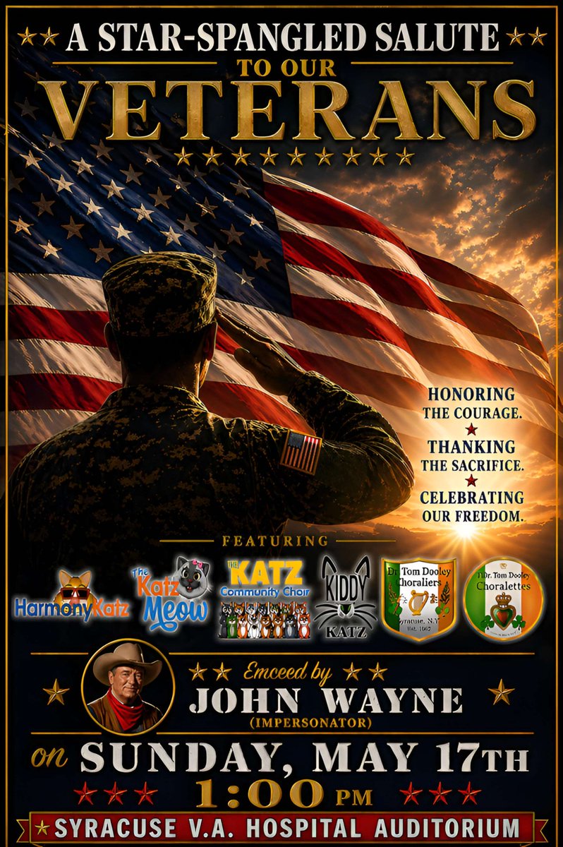 VASyracuse's tweet photo. We invite you to join us for a free concert on Sunday, May 17 at 2:00 pm, taking place in the Auditorium at the Syracuse VA Medical Center. This special event is open to all, offering a wonderful opportunity to gather with friends, family, and community members to enjoy live music in a welcoming setting. Don’t miss this chance to experience great performances and celebrate together at the Syracuse VA Medical Center—we hope to see you there!