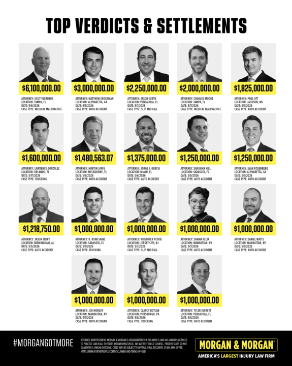 forthepeople's tweet photo. Check out some of the recent verdicts and settlements we've received for the people! #ForThePeople https://t.co/dbnvVk3pQr
