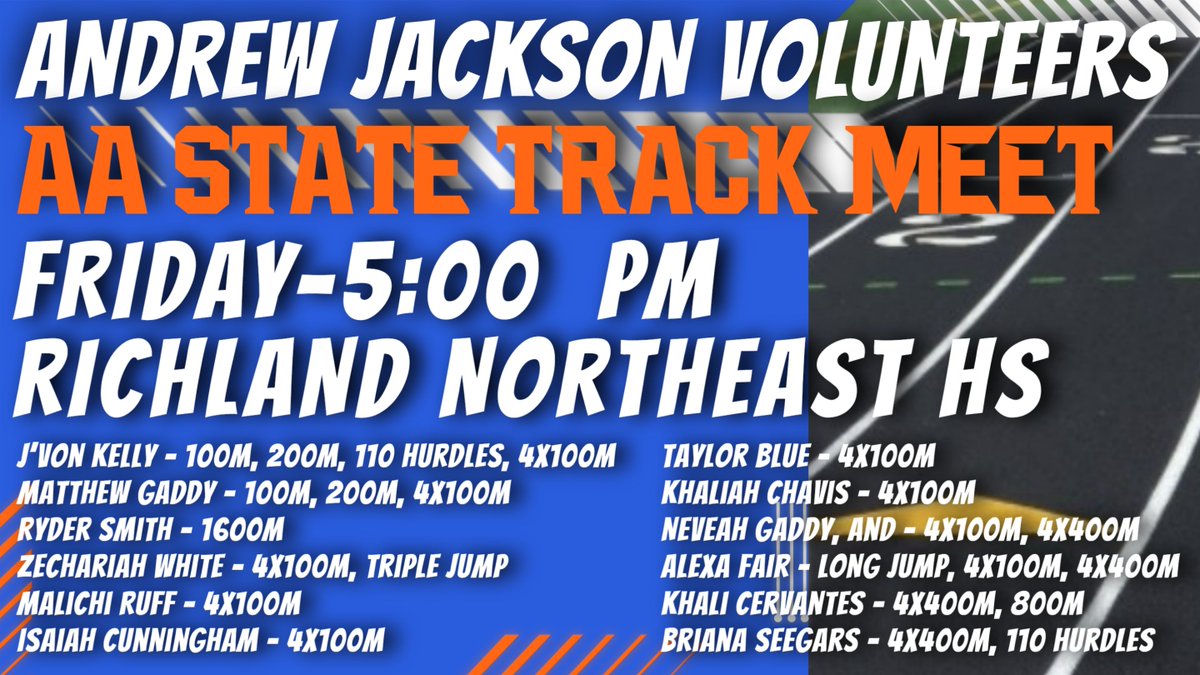 AJ_Athletics's tweet photo. AJ Track &amp; Field ..... today our athletes will participate in the AA State Championships. We want to wish them good luck as they compete in their events.

#GoVols https://t.co/DJ9idtkw0u