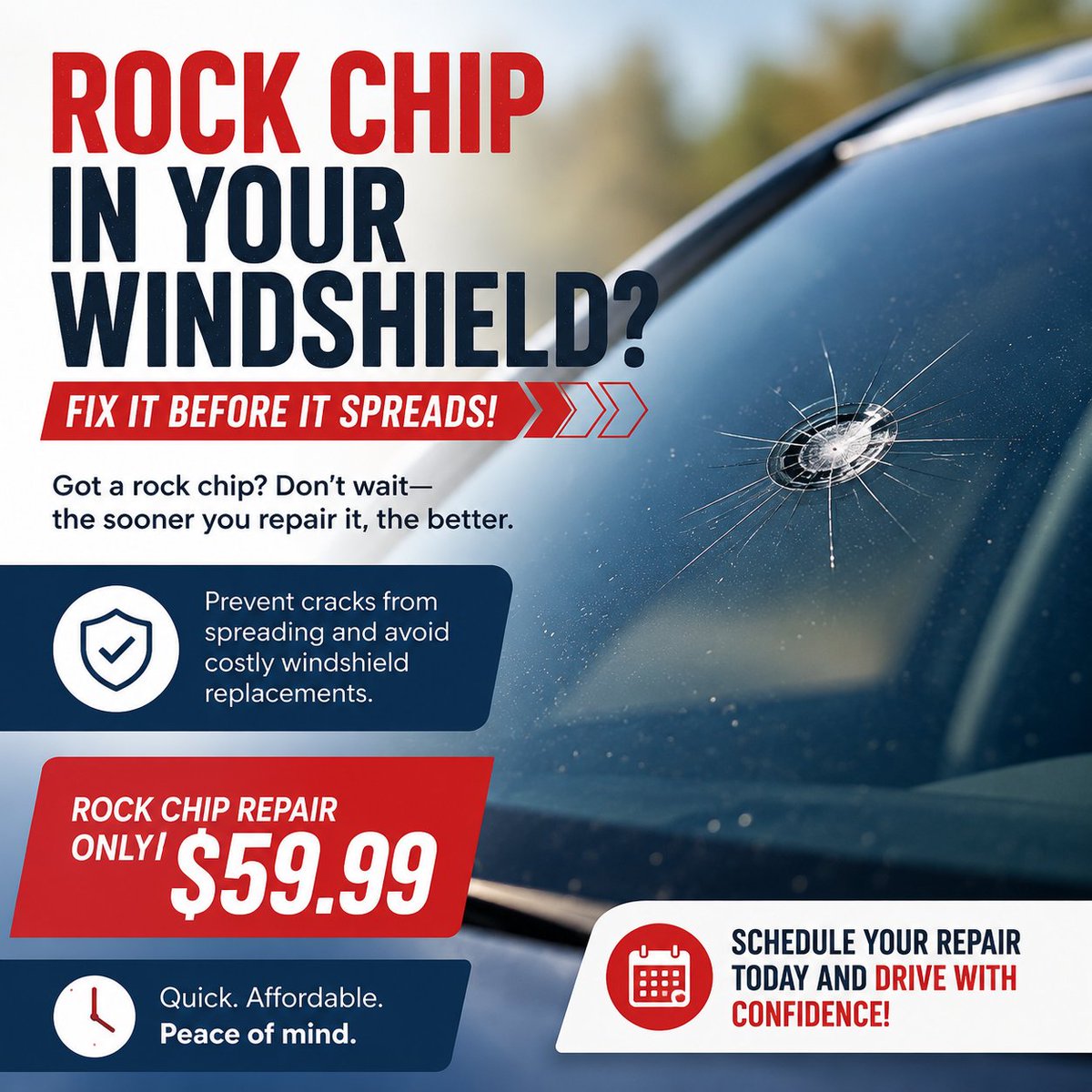 oc_windshields's tweet photo. At OC Windshields, we make it easy and affordable to protect your windshield before the damage spreads. Our Windshield Rock Chip Repair service is only $59.99 and can help save you from a costly full replacement down the road. https://t.co/jWVaLxxyYz
