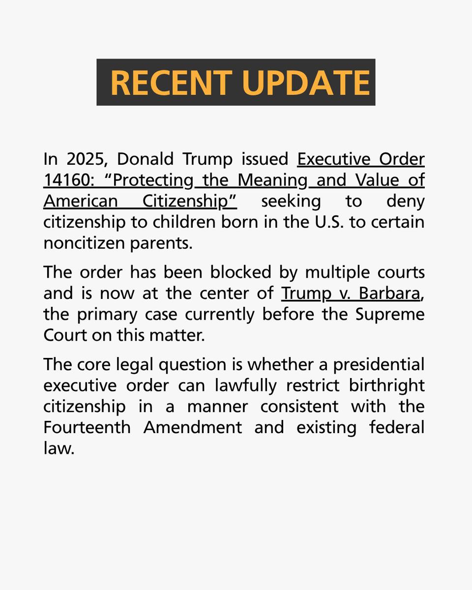 SAAPRIChicago's tweet photo. Our latest Access to Justice Policy Update delves into ongoing litigation regarding birthright citizenship and potential changes in its interpretation and protection.

Swipe to discover details about the case, what’s at stake, and its significance. https://t.co/jUTxzdV6dg