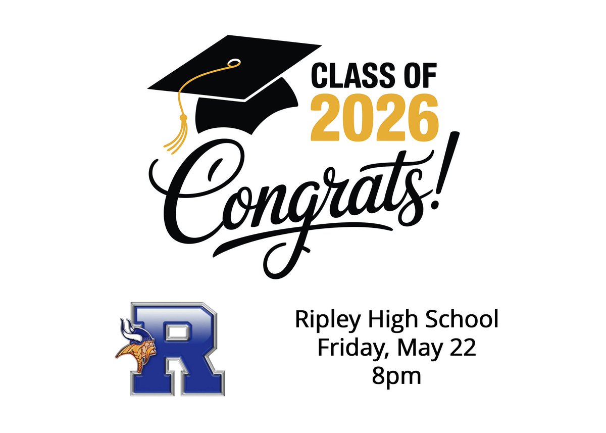 CAS_Cable's tweet photo. It's graduation day for Ripley High School! 🎓 Watch the ceremony live at 8pm on our YouTube channel:  https://t.co/Pjp1ODUzqe https://t.co/0woCVpFCos