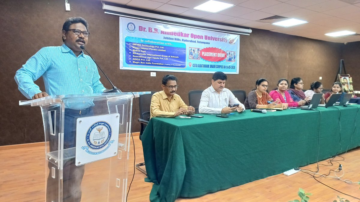 braouofficial's tweet photo. BRAOU GOAL CREATING EMPLOYMENT OPPORTUNITIES FOR STUDENTS: Prof. Rabindranath Solomon
•BRAOU organized Placement drive with nine different organisation
Hyderabad, May 15, 2026: Dr B R Ambedkar Open University celebrating "Education Week" on “Innovation Inclusion, Institutional Excellence and Outreach” from May 11 to 17, 2026 at the university campus. As a part of this the university organized organised “Placement Drive” with Infinx Technology https://t.co/ZczfmUqleZ, Wings Infonet Private Limited, Mukta Zest, Rockwood International group of schools, Sensational Agri Inputs Pvt Ltd, SISCO Pvt Ltd, Magic Bus India Foundation, Team Lease,  Dr.Reddy Foundation, for University students who passed in 2023 to 2025 batches at its campus on Friday.  Prof. Rabindranath Solomon, OSD to VC and Dr. P. Venu Gopal Reddy, Placement Officer stated that they are moving forward in accordance with the directives of Vice-Chancellor Prof. Ghanta Chakrapani, with the primary objective of creating employment opportunities for students studying at Dr. B.R. Ambedkar Open University. The Placement drive was conducted specifically for students who have studied and successfully graduated from Ambedkar University. Speaking on the occasion, they explained that a campus placement drive was conducted to facilitate employment opportunities across various organizations, as a result, 102 students secured jobs, while over a hundred other students were selected for the final round of interviews. While more than 3,000 candidates registered for this placement drive, 416 students attended the first phase. Representatives from the respective organizations handed over job offer letters to the selected candidates. Through this initiative, job placements were secured across various sectors including IT, office administration, teaching, and marketing at nine organizations.The various organisations announced that additional placement drives are scheduled to be conducted in the coming days. Prof. P. Venkataramana, Prof. Chandrakala, Prof. Rajani, Dr. Radhakrishna, Dr. Raghavendra, Dr. Rajitha, Dr. Padala Lakshman, Dr. Sunil Pothana and others participated in the event.