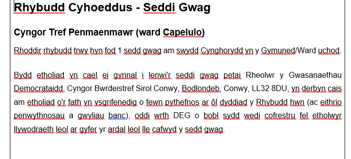 demCBSConwy's tweet photo. Hysbysiad o Sedd Wag ar gyfer Cyngor Tref Penmaenmawr (ward Capelulo)  - gosodwyd yr hysbysiad gan y clerc ar 14.05.26. Dyddiad cae 04.06.26. https://t.co/DEBvbH58Ap
