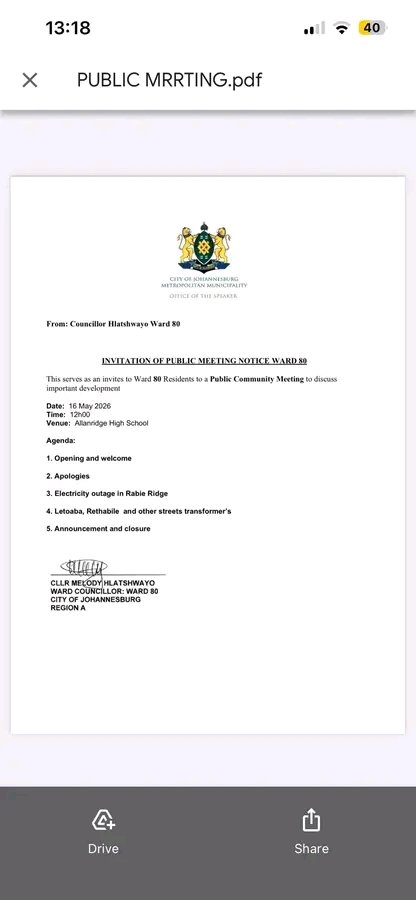 NeonPineappl's tweet photo. @CityPowerJhb Reminder Rabie Ridge that there is a meeting tomorrow at Allanridge https://t.co/BHY3OMsZl2