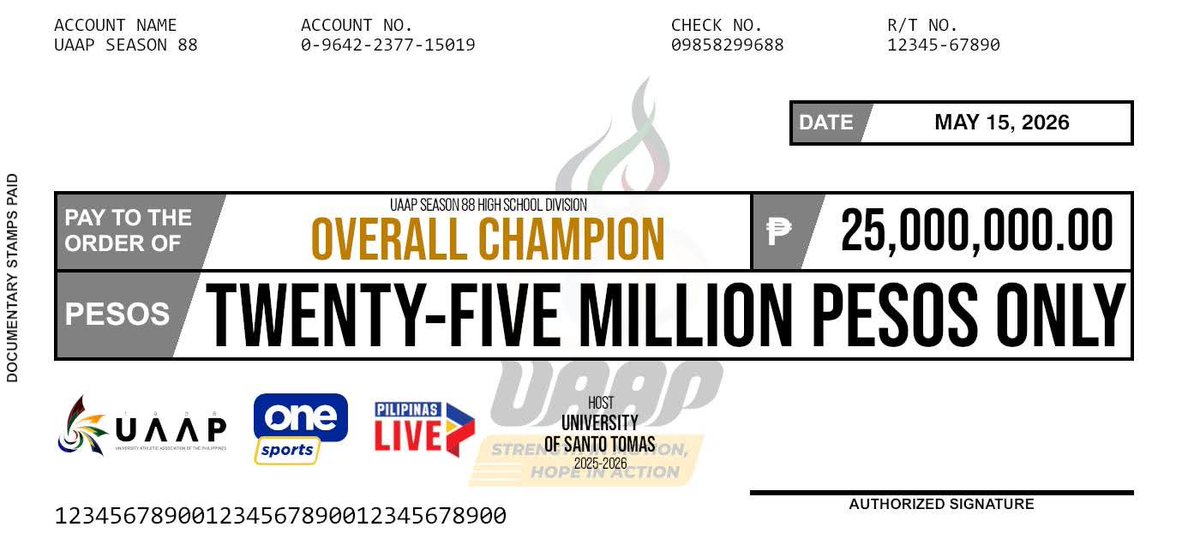 MasterVivace's tweet photo. UST won Twenty-Five Million Pesos and Fifty Million Pesos as your Overall Champions of #UAAPSeason88 High School and Collegiate Divisions respectively 

#StrengthInMotionHopeInAction https://t.co/f51IOg9m1F