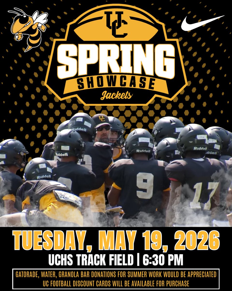 UCHS_FootballSC's tweet photo. Please come out and support our 2026 Football Team as we put on our Spring Showcase.

UC P.R.I.D.E. https://t.co/PRYkbo7s9v