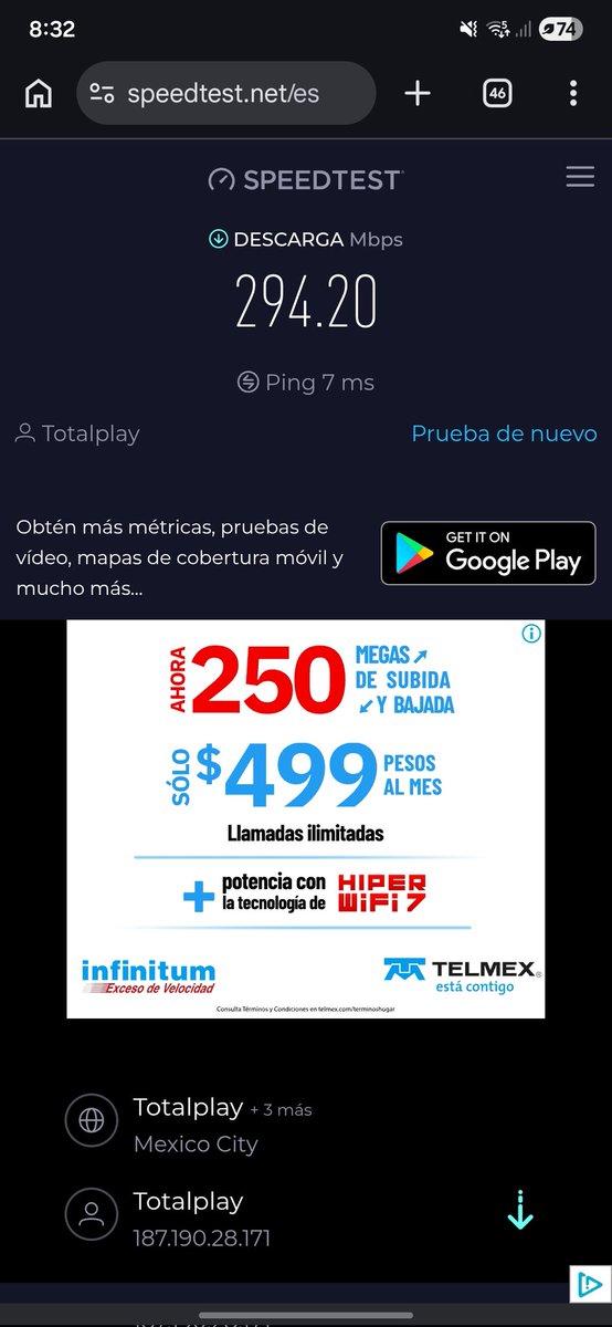 JesusJavierJaRu's tweet photo. @totalplaymx se supone que estoy pagando el plan de 700Mb que es esto ? https://t.co/NtNduHohhh