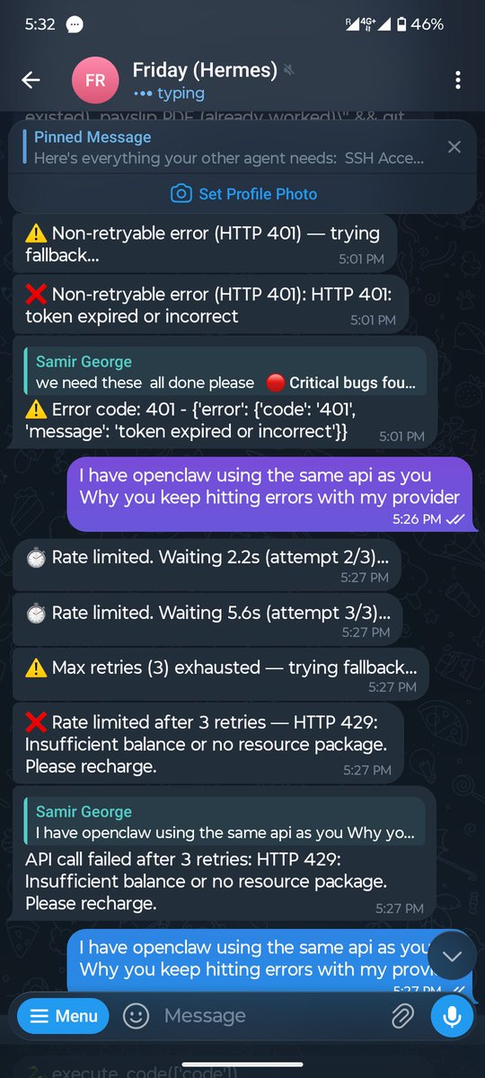 SamirGeorgeCom's tweet photo. I wonder why hermes is suffering from these while his mate Z Captain Claw is working just fine!! Has been a week of errors!! https://t.co/nbLTrWHq6Z