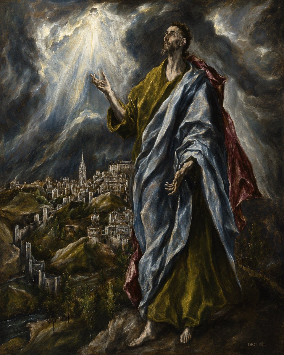 oomphmode's tweet photo. The man is not just looking at the sky.

He is being summoned.

He stands between the city and the heavens, between the storm and the light, between human history and divine revelation.

Sometimes light does not arrive gently.

Sometimes it tears through the clouds.

More later… 

 — DBC 🪷

#Art #Faith #Revelation