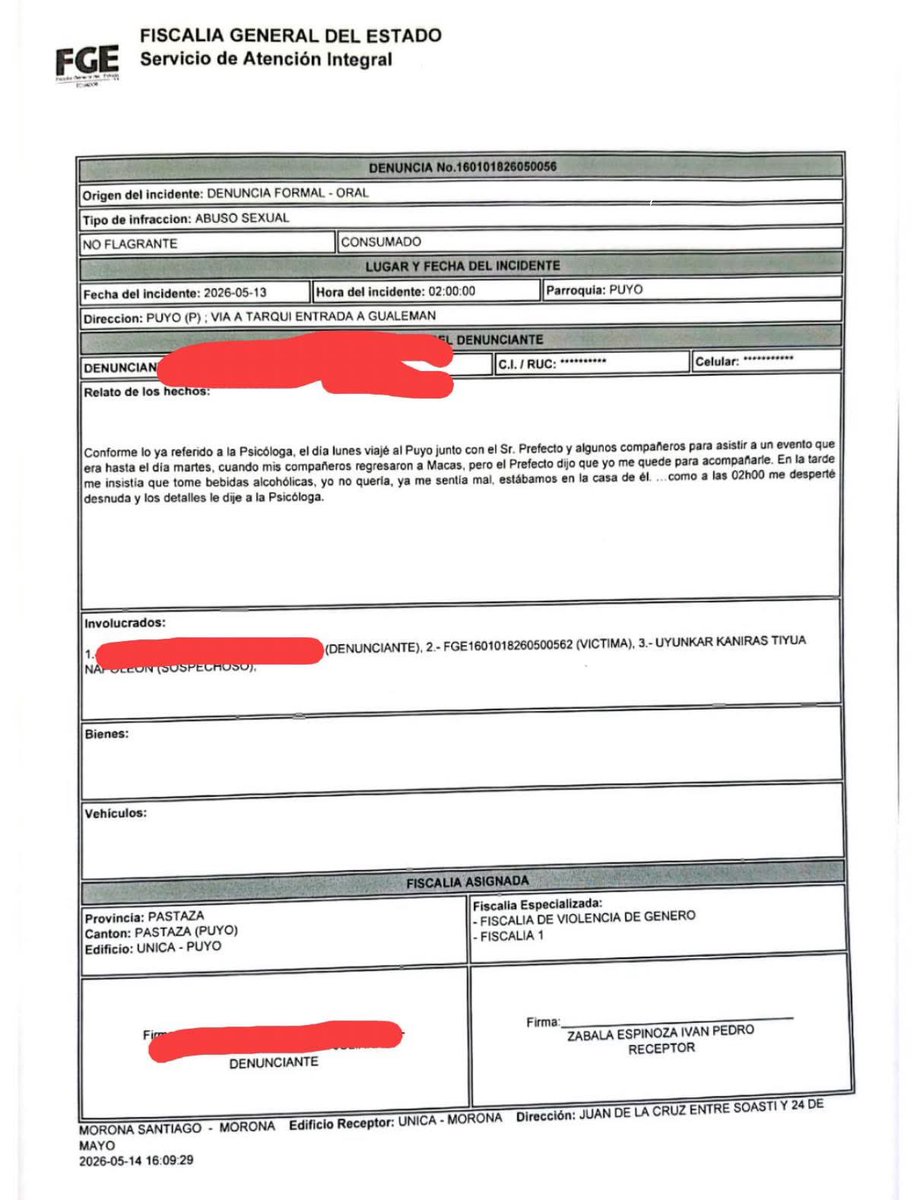 suca04's tweet photo. 🚨#Urgente| Esta es la denuncia formalizada en la Fiscalía en contra del prefecto de #MoronaSantiago, @TiyuaUyunkar por el delito de abuso sexual (violación), cometido contra una funcionaria de la institución.

Aquí declaraciones 👉🏼https://t.co/egiLgHJ8It

#NiUnaMenos
#NiUnaMas https://t.co/3N4Ie21Tpf