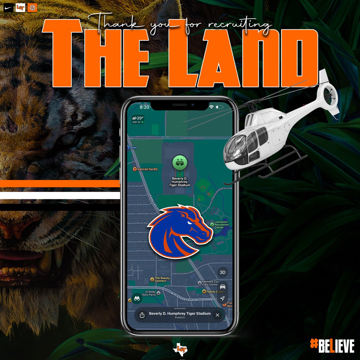 LancasterFBwebo's tweet photo. 🐅🚁 S/O to @CoachWhitted and @BroncoSportsFB for coming by The Land and recruiting our student athletes! 🚁🐅

#RecruitTheLand🐅 | #beLieve | #ICWIC https://t.co/nnvHSZ5u8k