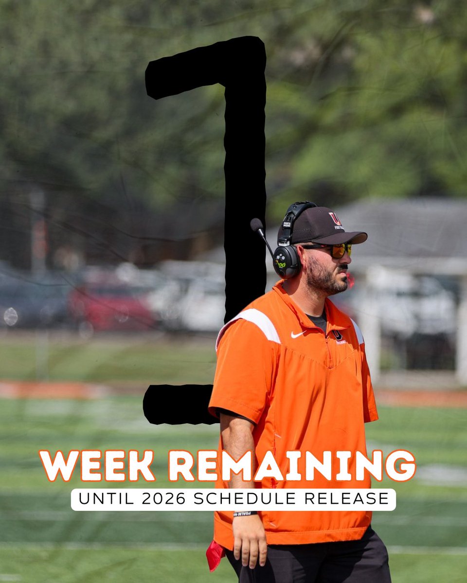 UnionBulldogs's tweet photo. Only 1 week left until the 2026 #UnionFootball schedule release! 🏈

#RepTheU | #TheRightWayToPlay | #NAIAFB https://t.co/rDlr52xkv6