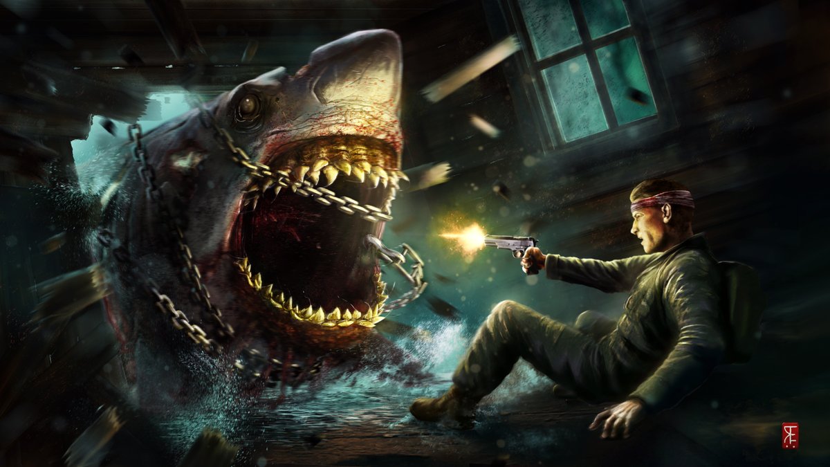 zombiearmy's tweet photo. In celebration of Zombie Awareness Month we present some incredible art of a familiar undead foe 🦈

 🎨 Artist: Ricardo Escovinha https://t.co/07dyJIH7JX