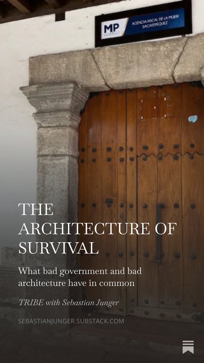 sebastianjunger's tweet photo. What do bad government and bad architecture have in common?

Find out in my article “THE ARCHITECTURE OF SURVIVAL” now live on my Subtack.

https://t.co/Oxu4ufraPL https://t.co/b41aIHgfpc