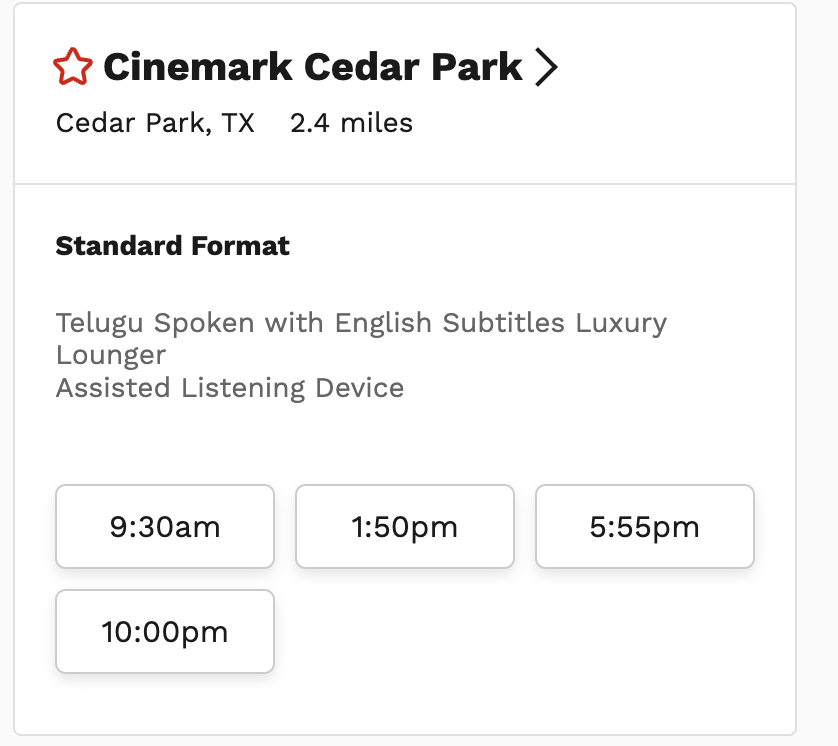 behaappppy's tweet photo. @PrathyangiraUS @PeddiMovieOffl @PrathyangiraUS Can we increase shows in Cedar park ? @pepparsalt9 @guptanagu8 @PeddiMovieOffl https://t.co/ipWgrZtfvZ