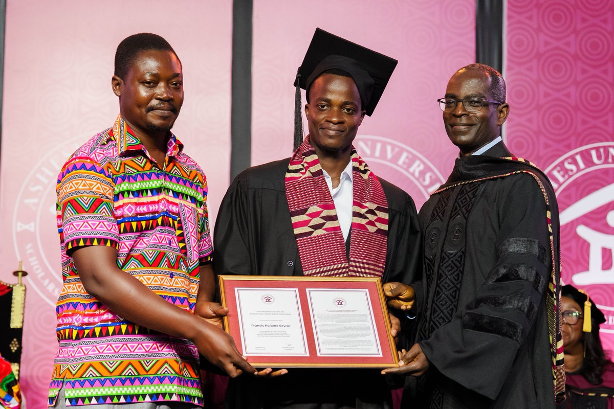 Ashesi's tweet photo. The Ashesi Scholarship, Leadership & Citizenship Award is presented annually to three graduates who have exemplified the University's core values. The second recipient from the Class of 2026's Commencement is Francis Kwame Sewor '26. #Ashesi2026 #AshesiGrad #atAshesi https://t.co/gxSMKPji5B