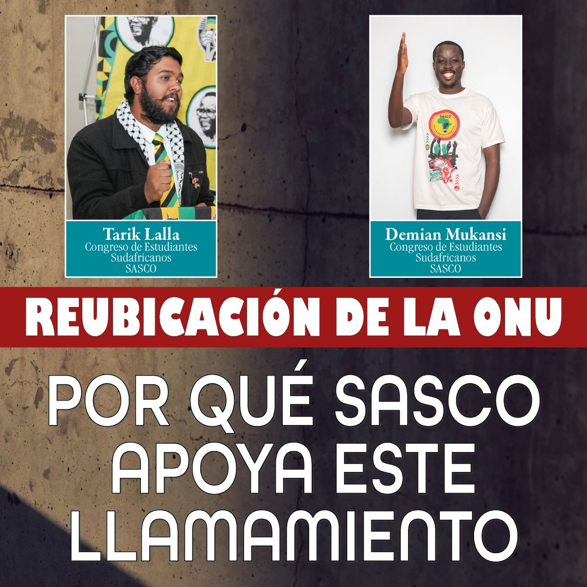 PoliTeknik_INT's tweet photo. REUBICACIÓN DE LA ONU – POR QUÉ SASCO APOYA ESTE LLAMAMIENTO
- Tarik Lalla
- Demian Mukansi
Congreso de Estudiantes Sudafricanos SASCO

https://t.co/CZS33HizRD https://t.co/fayfjOECAY