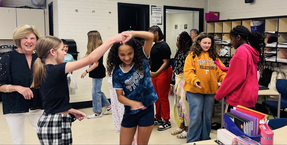 MWSmith5of6's tweet photo. Big smiles, great music, and a little Carolina tradition. Today my @STEAMatOakdale students learned the Carolina Shag from an amazing couple who shared their love of dance and Southern culture with our kids. So much fun watching everyone step, spin, and smile! https://t.co/nGToamO6Ev